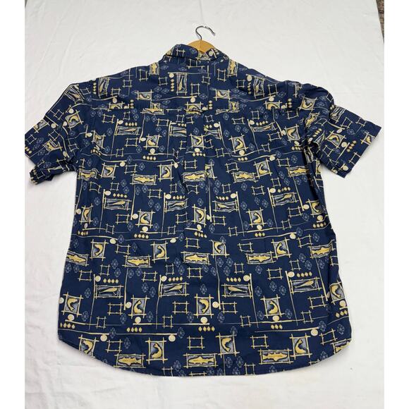 Woolrich Shirt Mens large Blue Fishing All Over Print short sleeve - Picture 10 of 10